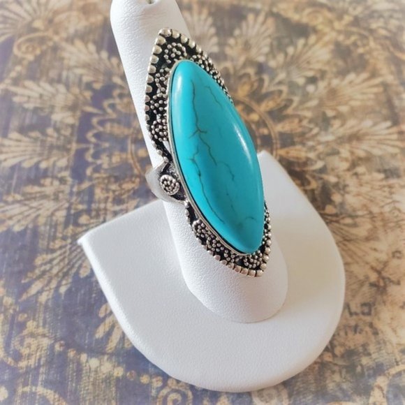 2/$20 🌼Turquoise Boho Gypsy Silvertone Ring NWOT - Picture 2 of 6